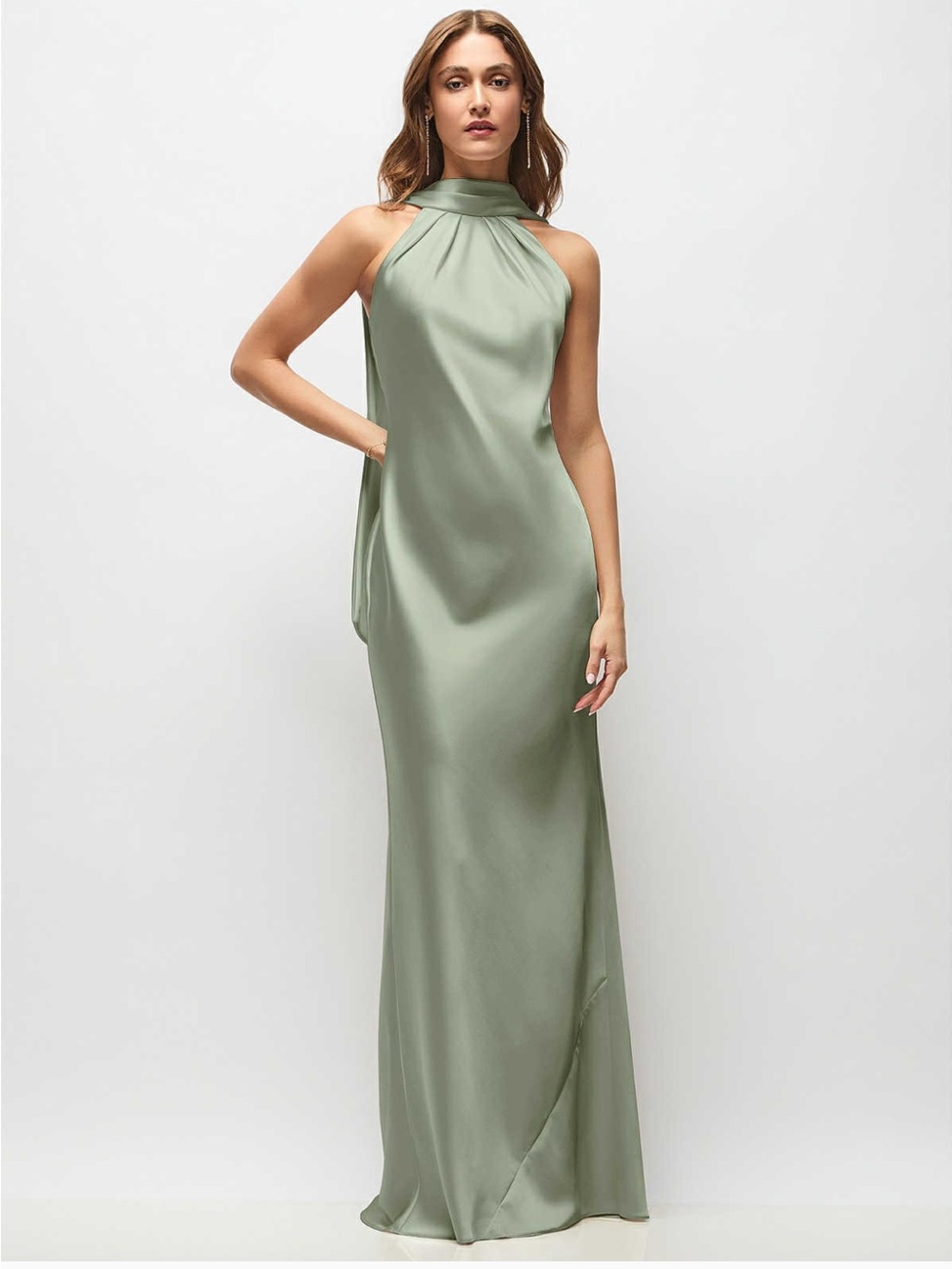 After Six Sage Green Halter Gown- NWT